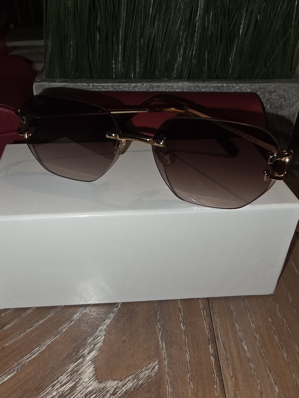 Gold Rimless Brown Gradient Women's Sunglasses